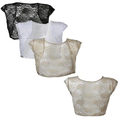 BRAUTSTOLA BOLERO AUS DEHNBARE SPITZE KURZARM VIELE FARBEN  - Bild 1 von 4