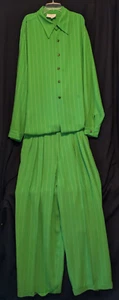 2pc Vintage 80's  Carmel Zhao Neon Green Baggy Leisure Set Suit XL 38 x 30 - Picture 1 of 13