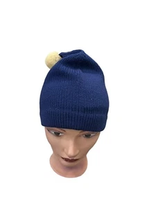 Austrian Wool Winter Ski Beanie Hat Blue 3 Point Ball - Picture 1 of 13