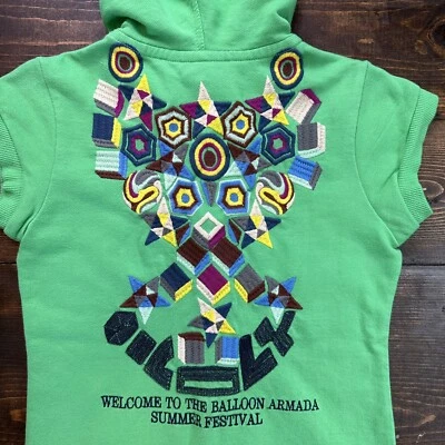 Oilily Girls 128 (8) Green Balloon Armada Summer Embroidered Full Zip Hoodie - Image 1 of 4