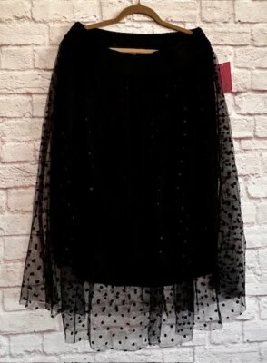 1X/2X/3X Nuevo Jet Negro Lunares Tul Tejido Completa Aline Falda Capas Acampanadas Foto 1 de 4