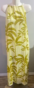 Tahari Linen Blend XL Long Maxi Lt Green Tropical Summer Dress 2 Pockets New NWT - Picture 1 of 6