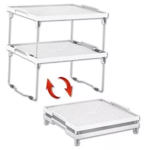 Plastic Kitchen Cabinet Shelf Organizer-Stackable Freezer Rack, Cupboard Box - Picture 1 of 7