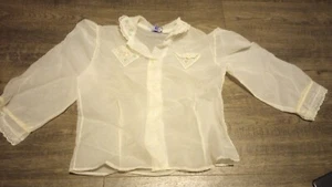 Vintage 50s Top Girls Sz 4t Blouse 100% Nylon Sheer Embroidered Button Up Shirt - Picture 1 of 16