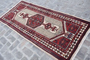Rare Hand Knotted Caucasian Runner Rug 3x7 White Geometric Medallion Wool Carpet - Picture 1 of 11