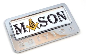 Mason Edition Chrome Emblem with domed decal Car Auto motorcycle bike Badge - Foto 1 di 2