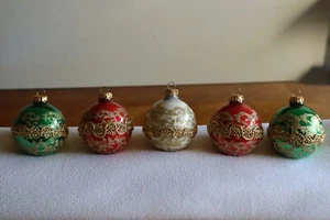 Vtg 5x The Victoria Collection Christmas Ornament Rauch Lace Ribbon Glitter USA - Picture 1 of 14