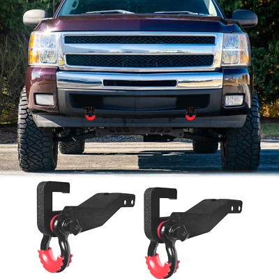 New Steel Front Shackle Tow Hook Mount Brackets Fit 07-13 Chevy/GMC Sierra 1500 - Imagem 1 de 4