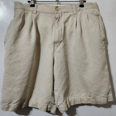 Tommy Bahama 短裤男式 35 米色 100% 真丝打褶海滩露营划船斜纹布 — 第 1/3 张图片