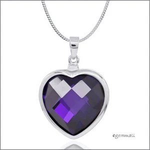 Sterling Silver Necklace with Amethyst Purple CZ Heart Pendant #90053 - Picture 1 of 2
