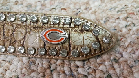Chicago Bears Beige Womens Leather Belt Fancy Rhinestone Style Glitz Bling M NFL Cover