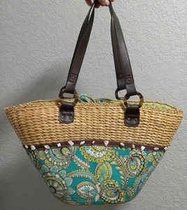 Vera Bradley XL Wicker-Body Tote Muschelbesatz mit Futter NEUWERTIG! WIE LADEN - Bild 1 von 9