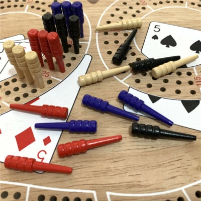 12Pcs Wooden Cribbage Pegs for 1/8 Hole Cribbage Board -Red-Blue-White-Black - Image 1 of 4