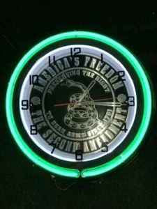 2nd Amendment green Neon Clock NEW IN BOX 18 inch double neon clock  - Picture 1 of 1
