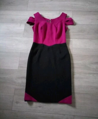 Vestido Lápiz Híbrido Rosa y Negro Elastizado Movible Espalda Cremallera Hombro Frío UK14 Foto 1 de 4