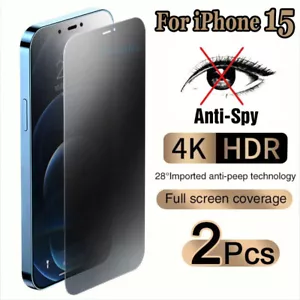 2x Tempered Privacy Glass Screen Protector Fr iPhone 15 Plus 14 13 12 Pro XS Max - Picture 1 of 16