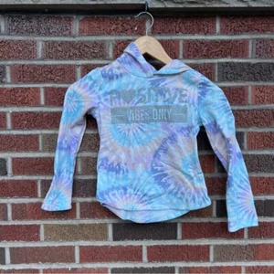 Jenna & Jessie Light Blue and Silver Writing Tie Dye Pull Over Hoodie - Picture 1 of 5