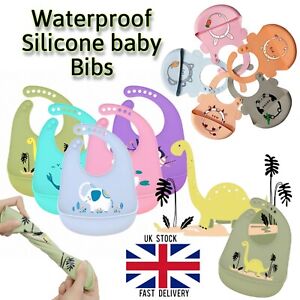 Silicone Baby Bibs Waterproof Dishwasher Safe Comfortable Feeding Food Catcher 