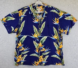 Camicia hawaiana Paradise Found uomo XL Camp Beach Cabana leggera uccellini vintage - Foto 1 di 9
