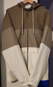 Weatherproof Men's Hooded Full Zipper Rain Slicker Jacket Tan Brown White Sz Med - Picture 1 of 6