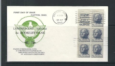 USA SC # 1213c Washington Bookle pane of 5 + Label ,Tagged FDC . Cacheted Cover Cover