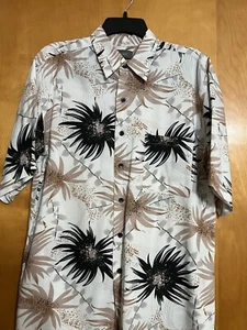 BRUNO NEW YORK Men's Shirt SS Hawaiian Tropical Beige, Tan And Black Palm Fronds - Picture 1 of 5
