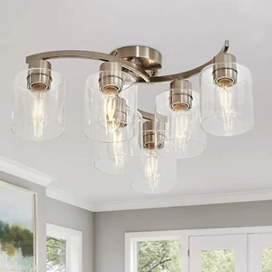 6-Light Semi Flush Mount Ceiling Light, Modern Brushed Nickel Ceiling Light Fixt - Picture 1 of 9