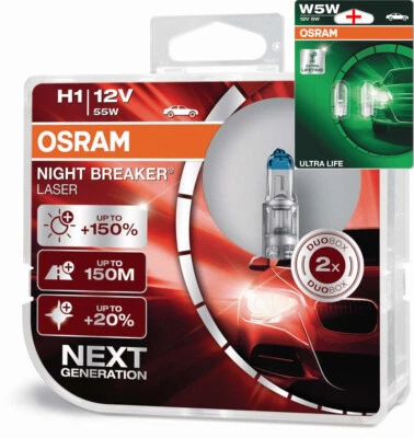 Osram H1 12V 55W NIGHT BREAKER LASER +150% mehr Helligkeit 2Stk.+W5W LL - Bild 1 von 4