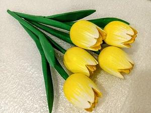 5 yellow wooden tulips wood flowers Holland floral decor gift for Mother Bridal - Picture 1 of 4