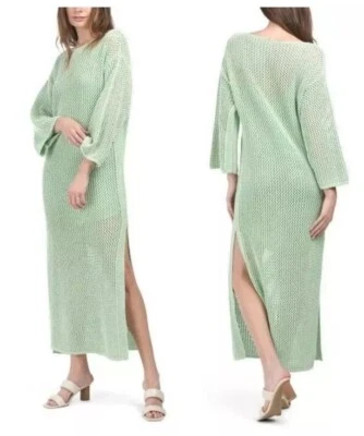 Nuevo con etiquetas Maxi Vestido Young Fabulous & Broke Santorini Verde Crochet Playa Cubrir S Foto 1 de 4