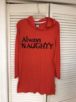 Camisa de dormir Joe Boxer pequena vermelha de algodão, "sempre impertinente" com capuz longa nova com etiquetas - Imagem 1 de 3