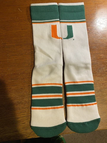 Miami Hurricanes White Socks Size Large 9-13 NEW Cover
