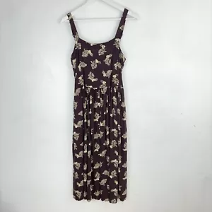Brown Pinafore Midi Dress Pockets Bunny Print Phoebe Buffay Hippie 90s Style S - Picture 1 of 24