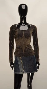 Sisley Y2K Glam Glitzer Gold Dehnbar Langarm Top Gr. S? - Bild 1 von 8