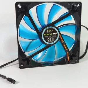 Gelid Solutions Wing 14 140mm Case Fan Blue UV Reactive 3-Pin 1200 RPM - Picture 1 of 5