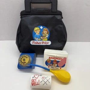 Fisher Price Medical Kit Doctor Set Vintage 1987 Black Bag Cast Blood Pressure - Picture 1 of 8