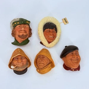 Vintage Bossons Chalkware Heads - Lot Of 5 Fishermen Eskimo Robin Hood Pierre - Picture 1 of 11