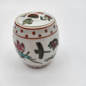 Barattolo vanità libellula floreale porcellana dipinta a mano vintage portagioie - Foto 1 di 5