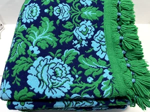 Manta King Throw Reversible Mezcla Lana Estampado Floral Azul Verde - Imagen 1 de 8