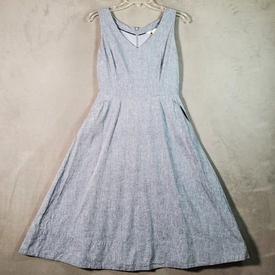 Boden Dress Womens 2 Blue Chambray Linen Blend Sleeveless Fit & Flare Preppy - Image 1 of 4
