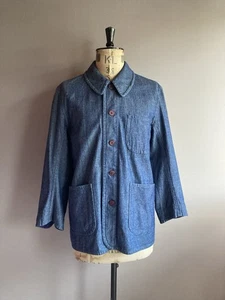 Old Town Chore Jacket Mens Size 38 Navy Herringbone Utility Cotton England Made - Picture 1 of 14