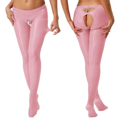 Medias pantimedias elásticas florales de encaje con patas brillantes para mujer Foto 1 de 3