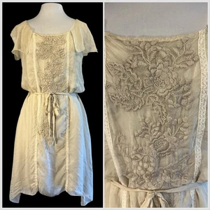 Johnny Was 4 Love And Liberty Seidenkleid Blumen bestickt Elfenbein Kleid M - Bild 1 von 11