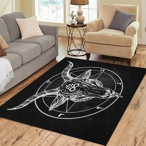 Area Rug Pentagram Demon Baphomet Satanic Goat Head Binary Symbol Home Decor ... - Picture 1 of 3