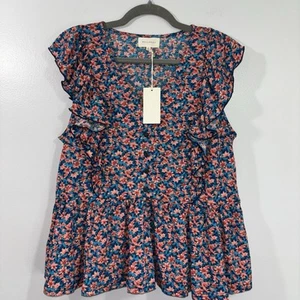 Melloday Top Womens Large Floral Ruffle Blouse NWT - Picture 1 of 5