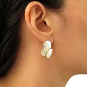 Ladies Silver Earrings Curved Solid 925 Sterling Silver Polished Circlr Discs - Picture 1 of 5