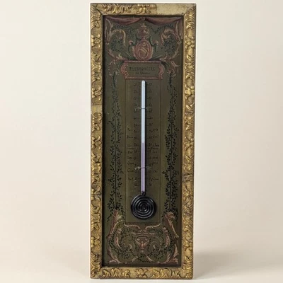 Thermomètre ancien en bois peint à la main, signé Esnauts Paris - Photo 1/4