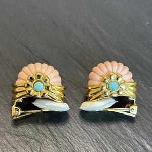 Joan Rivers Vintage Statement rosa/blau Harz Garnelen Clip Ohrringe vergoldet 5h - Bild 1 von 13