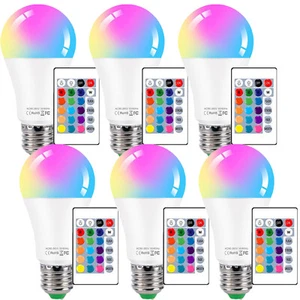 2/4/12 Pack A19 A21 LED RGBW Light Bulbs 5W 9W Remote Control Dimmable E26 Base - Picture 1 of 9