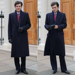 Business Men Long Coats Overcoats Double Breasted Tweed Peak Lapel Wool Casual - Bild 1 von 10